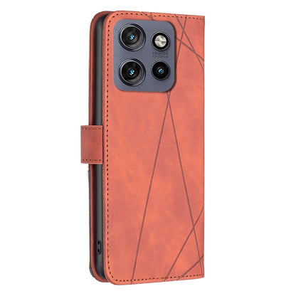 Motorola Edge 50 Neo Wallet Case – Rhombus Texture PU Leather, Magnetic Buckle, Card Slots, Stand Function, Shockproof Protective Cover