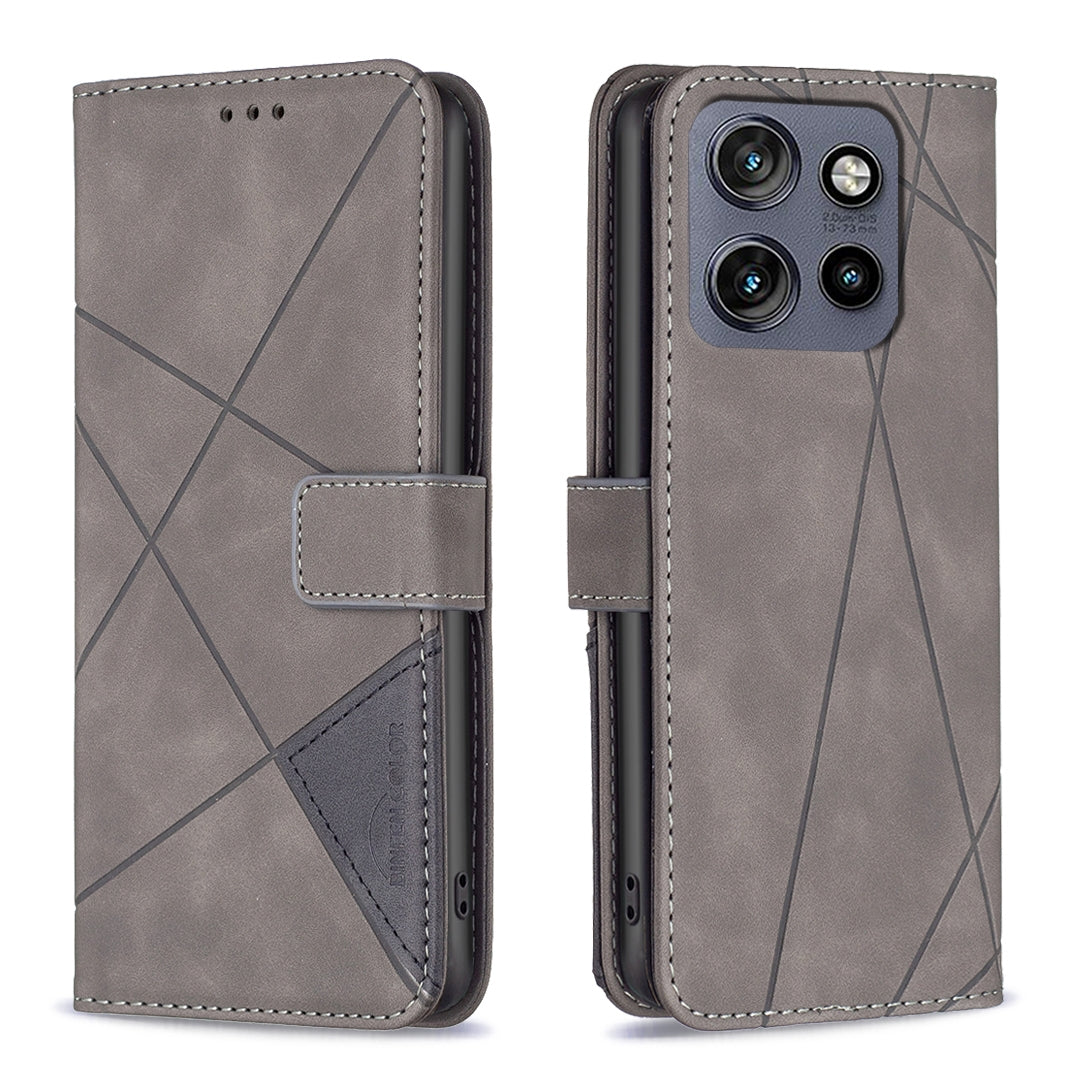 Motorola Edge 50 Neo Wallet Case – Rhombus Texture PU Leather, Magnetic Buckle, Card Slots, Stand Function, Shockproof Protective Cover