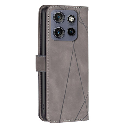 Motorola Edge 50 Neo Wallet Case – Rhombus Texture PU Leather, Magnetic Buckle, Card Slots, Stand Function, Shockproof Protective Cover