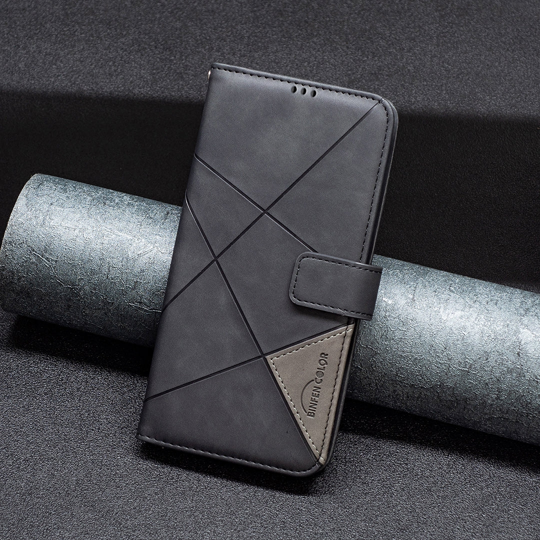 Motorola Edge 50 Neo Wallet Case – Rhombus Texture PU Leather, Magnetic Buckle, Card Slots, Stand Function, Shockproof Protective Cover