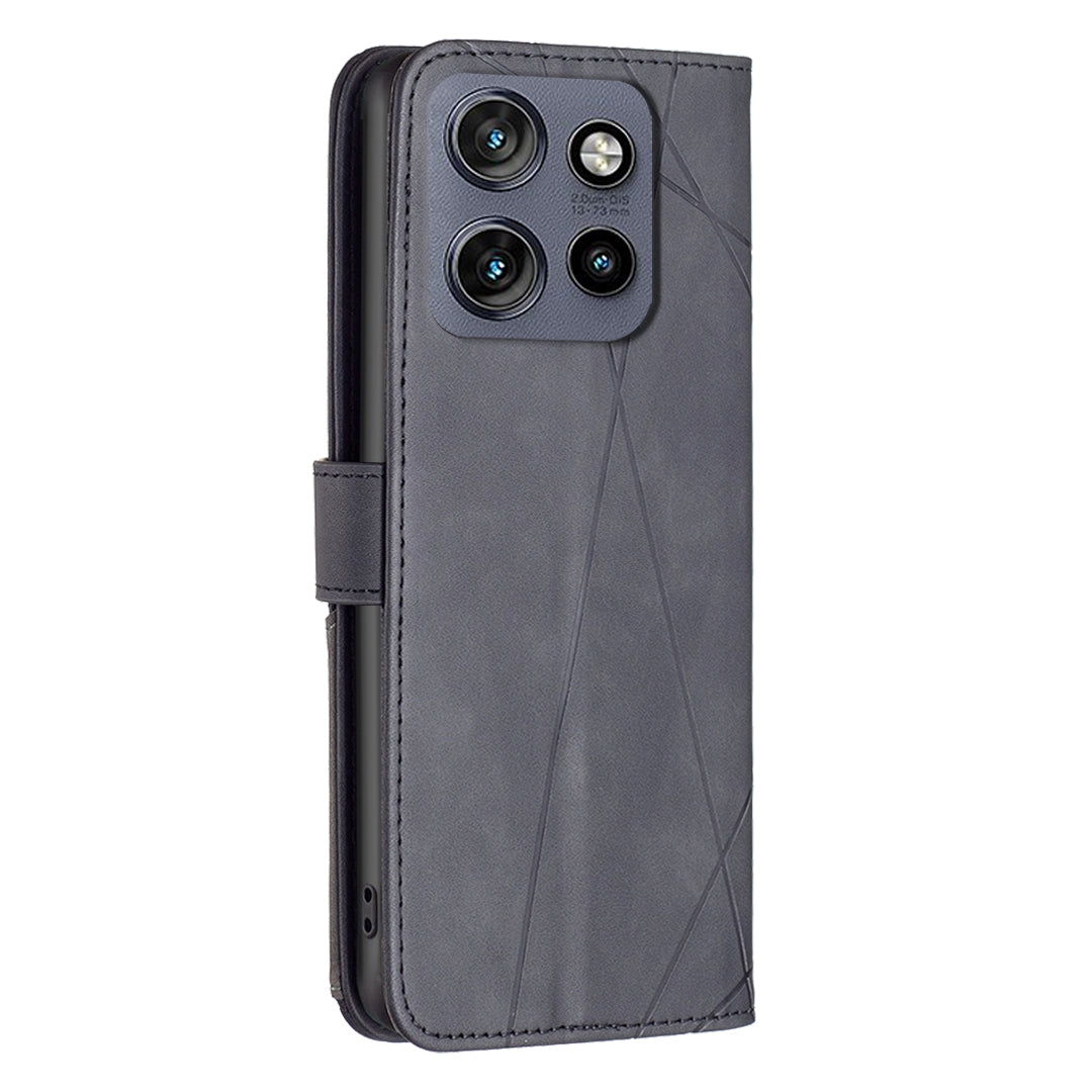 Motorola Edge 50 Neo Wallet Case – Rhombus Texture PU Leather, Magnetic Buckle, Card Slots, Stand Function, Shockproof Protective Cover