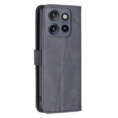 Motorola Edge 50 Neo Wallet Case – Rhombus Texture PU Leather, Magnetic Buckle, Card Slots, Stand Function, Shockproof Protective Cover
