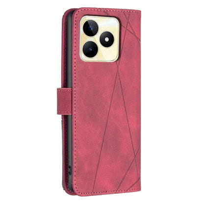 Realme C53 Wallet Case – Rhombus Texture PU Leather, Magnetic Buckle, Card Slots, Stand Function, Shockproof Protective Cover