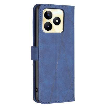 Realme C53 Wallet Case – Rhombus Texture PU Leather, Magnetic Buckle, Card Slots, Stand Function, Shockproof Protective Cover