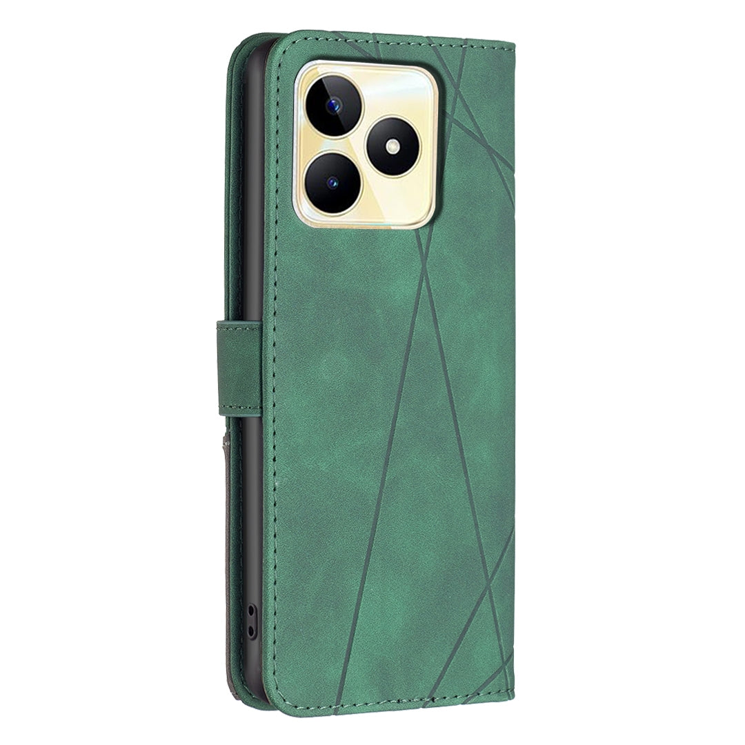 Realme C53 Wallet Case – Rhombus Texture PU Leather, Magnetic Buckle, Card Slots, Stand Function, Shockproof Protective Cover