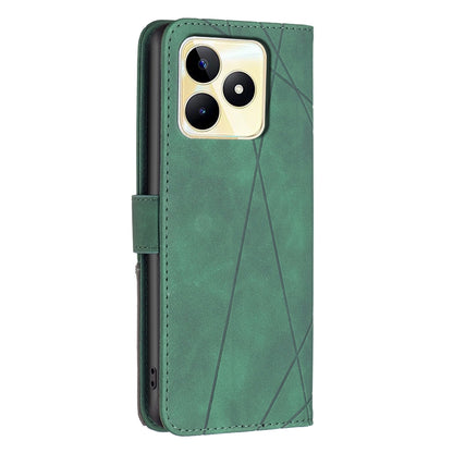Realme C53 Wallet Case – Rhombus Texture PU Leather, Magnetic Buckle, Card Slots, Stand Function, Shockproof Protective Cover