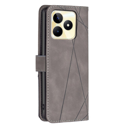 Realme C53 Wallet Case – Rhombus Texture PU Leather, Magnetic Buckle, Card Slots, Stand Function, Shockproof Protective Cover