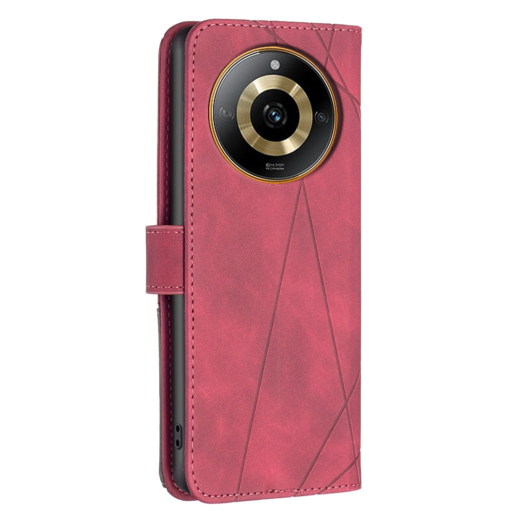 Realme 11 4G Wallet Case – Rhombus Texture PU Leather, Magnetic Buckle, Card Slots, Stand Function, Shockproof Protective Cover