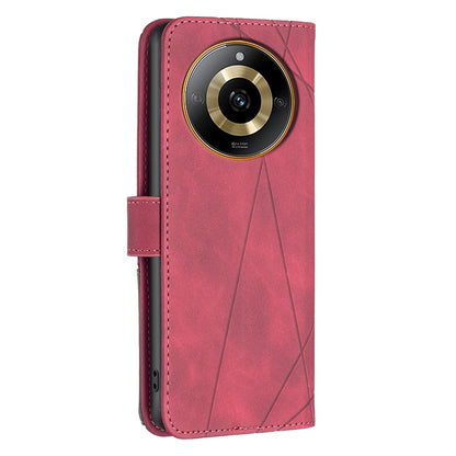 Realme 11 4G Wallet Case – Rhombus Texture PU Leather, Magnetic Buckle, Card Slots, Stand Function, Shockproof Protective Cover