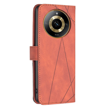 Realme 11 4G Wallet Case – Rhombus Texture PU Leather, Magnetic Buckle, Card Slots, Stand Function, Shockproof Protective Cover