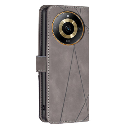 Realme 11 4G Wallet Case – Rhombus Texture PU Leather, Magnetic Buckle, Card Slots, Stand Function, Shockproof Protective Cover