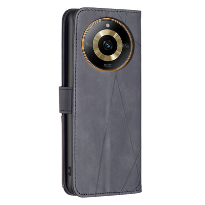 Realme 11 4G Wallet Case – Rhombus Texture PU Leather, Magnetic Buckle, Card Slots, Stand Function, Shockproof Protective Cover