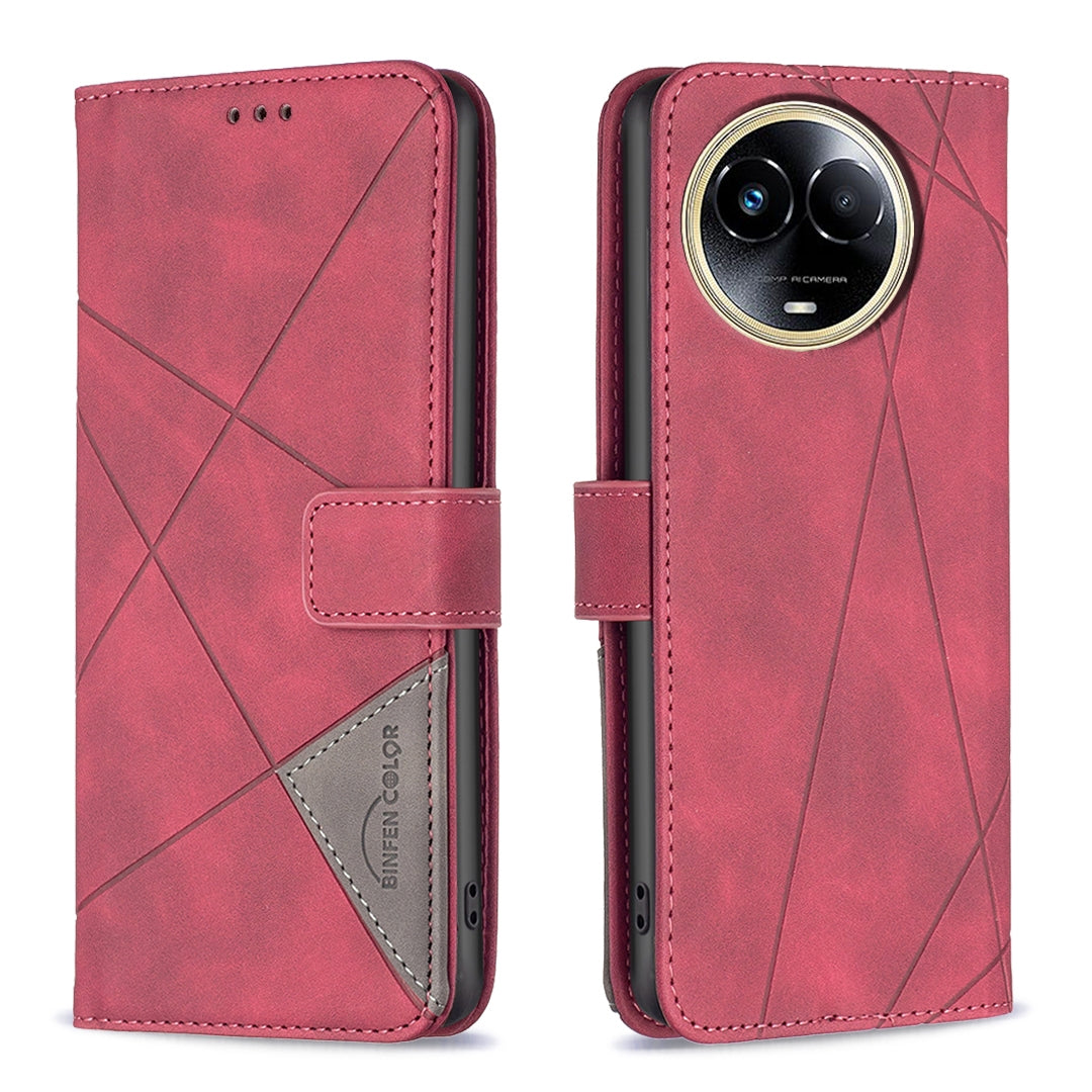 Realme 11 5G Wallet Case – Rhombus Texture PU Leather, Magnetic Buckle, Card Slots, Stand Function, Shockproof Protective Cover