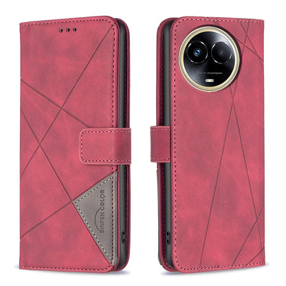 Realme 11 5G Wallet Case – Rhombus Texture PU Leather, Magnetic Buckle, Card Slots, Stand Function, Shockproof Protective Cover