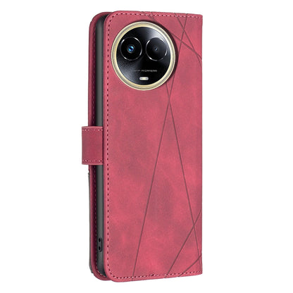 Realme 11 5G Wallet Case – Rhombus Texture PU Leather, Magnetic Buckle, Card Slots, Stand Function, Shockproof Protective Cover