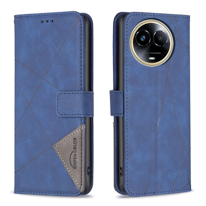 Realme 11 5G Wallet Case – Rhombus Texture PU Leather, Magnetic Buckle, Card Slots, Stand Function, Shockproof Protective Cover