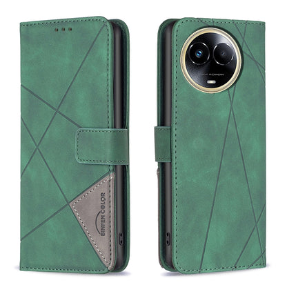 Realme 11 5G Wallet Case – Rhombus Texture PU Leather, Magnetic Buckle, Card Slots, Stand Function, Shockproof Protective Cover