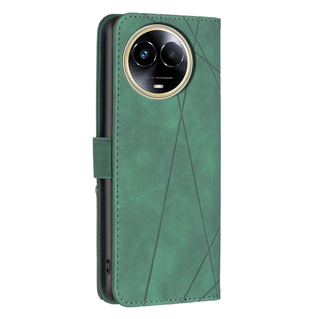 Realme 11 5G Wallet Case – Rhombus Texture PU Leather, Magnetic Buckle, Card Slots, Stand Function, Shockproof Protective Cover