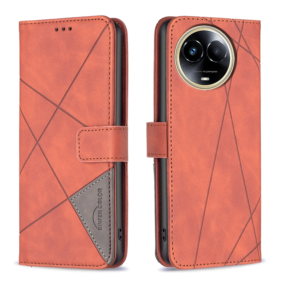 Realme 11 5G Wallet Case – Rhombus Texture PU Leather, Magnetic Buckle, Card Slots, Stand Function, Shockproof Protective Cover