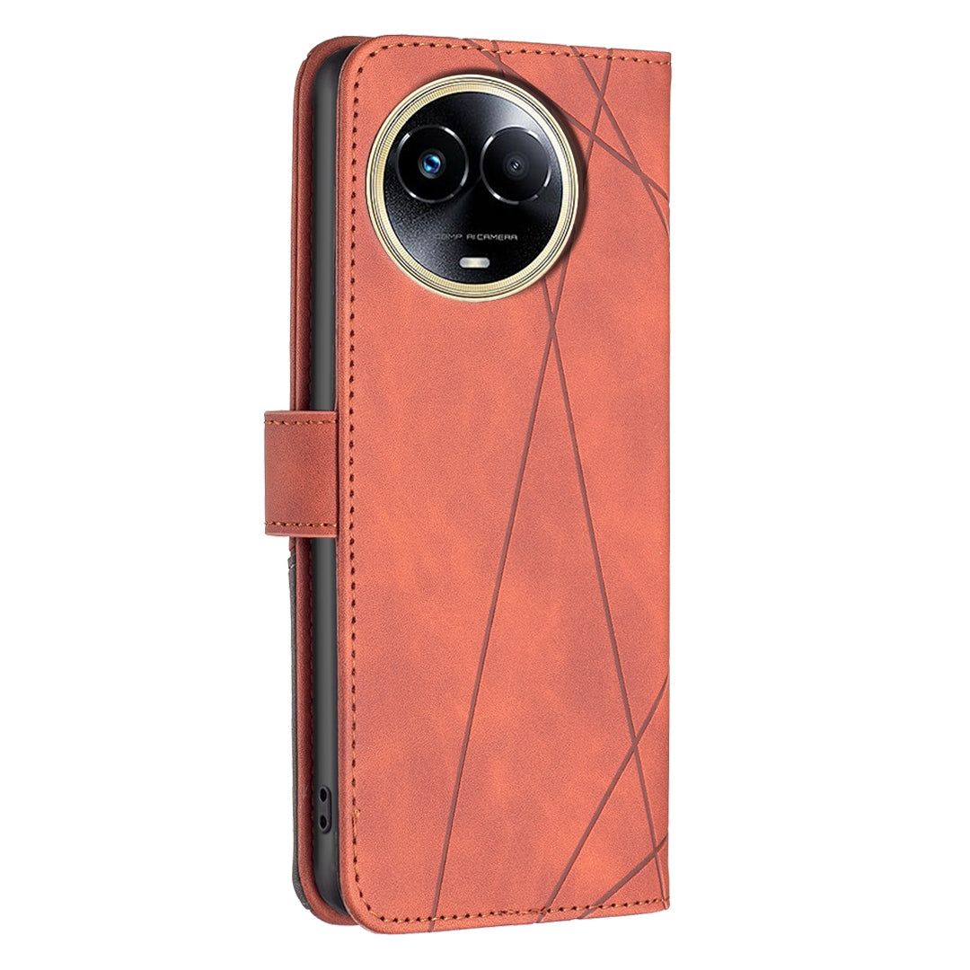 Realme 11 5G Wallet Case – Rhombus Texture PU Leather, Magnetic Buckle, Card Slots, Stand Function, Shockproof Protective Cover