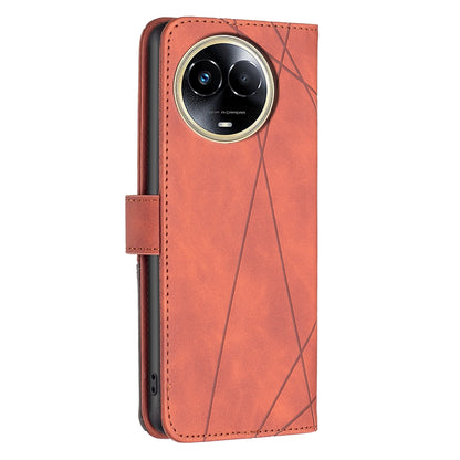 Realme 11 5G Wallet Case – Rhombus Texture PU Leather, Magnetic Buckle, Card Slots, Stand Function, Shockproof Protective Cover