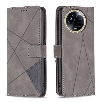 Realme 11 5G Wallet Case – Rhombus Texture PU Leather, Magnetic Buckle, Card Slots, Stand Function, Shockproof Protective Cover