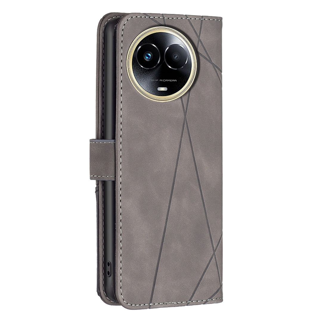 Realme 11 5G Wallet Case – Rhombus Texture PU Leather, Magnetic Buckle, Card Slots, Stand Function, Shockproof Protective Cover