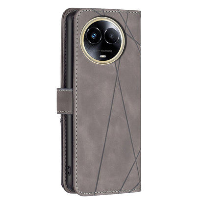 Realme 11 5G Wallet Case – Rhombus Texture PU Leather, Magnetic Buckle, Card Slots, Stand Function, Shockproof Protective Cover