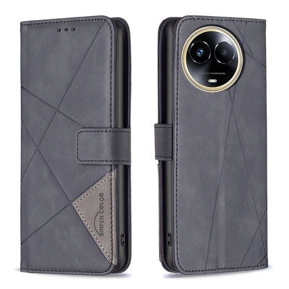 Realme 11 5G Wallet Case – Rhombus Texture PU Leather, Magnetic Buckle, Card Slots, Stand Function, Shockproof Protective Cover