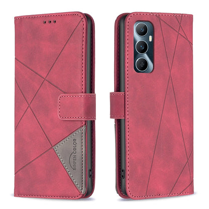Realme C65 4G Wallet Case – Rhombus Texture PU Leather, Magnetic Buckle, Card Slots, Stand Function, Shockproof Protective Cover