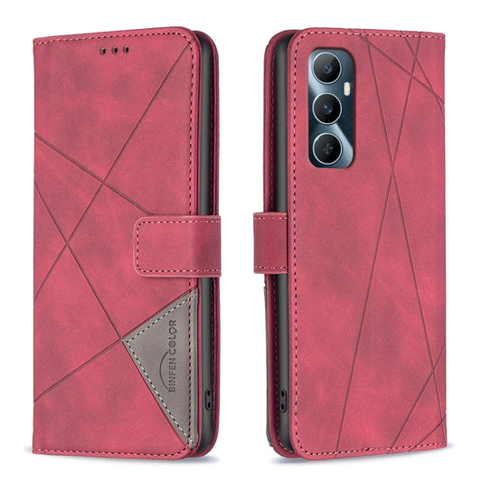 Realme C65 4G Wallet Case – Rhombus Texture PU Leather, Magnetic Buckle, Card Slots, Stand Function, Shockproof Protective Cover