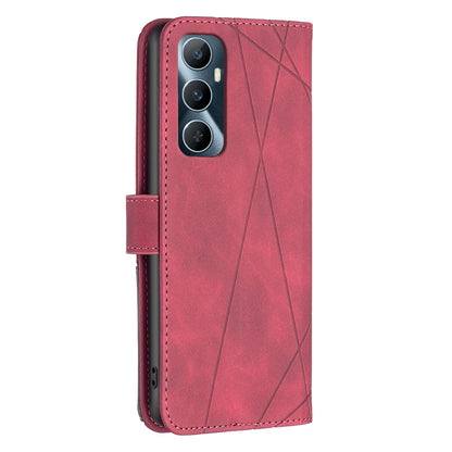 Realme C65 4G Wallet Case – Rhombus Texture PU Leather, Magnetic Buckle, Card Slots, Stand Function, Shockproof Protective Cover