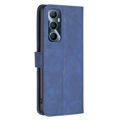 Realme C65 4G Wallet Case – Rhombus Texture PU Leather, Magnetic Buckle, Card Slots, Stand Function, Shockproof Protective Cover