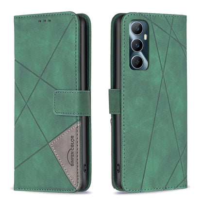Realme C65 4G Wallet Case – Rhombus Texture PU Leather, Magnetic Buckle, Card Slots, Stand Function, Shockproof Protective Cover