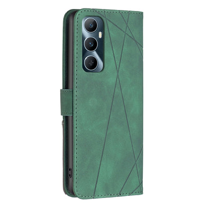Realme C65 4G Wallet Case – Rhombus Texture PU Leather, Magnetic Buckle, Card Slots, Stand Function, Shockproof Protective Cover