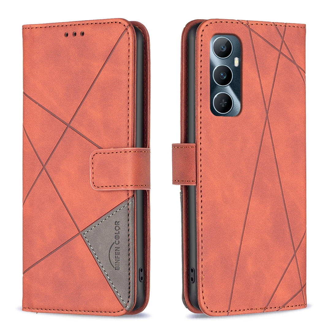 Realme C65 4G Wallet Case – Rhombus Texture PU Leather, Magnetic Buckle, Card Slots, Stand Function, Shockproof Protective Cover