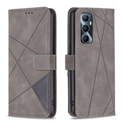 Realme C65 4G Wallet Case – Rhombus Texture PU Leather, Magnetic Buckle, Card Slots, Stand Function, Shockproof Protective Cover