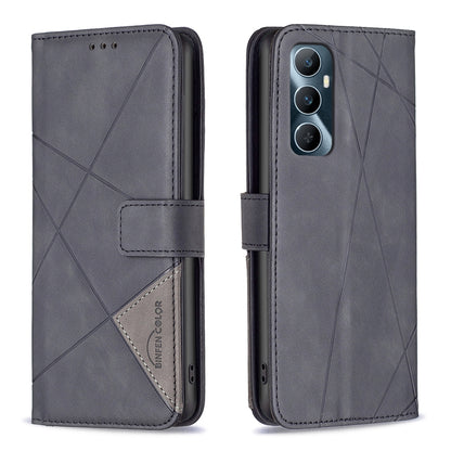 Realme C65 4G Wallet Case – Rhombus Texture PU Leather, Magnetic Buckle, Card Slots, Stand Function, Shockproof Protective Cover