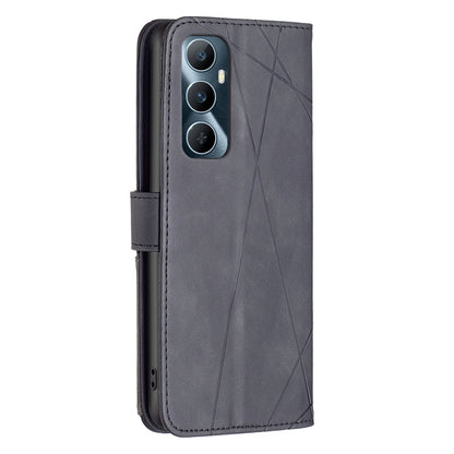 Realme C65 4G Wallet Case – Rhombus Texture PU Leather, Magnetic Buckle, Card Slots, Stand Function, Shockproof Protective Cover