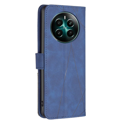 Realme 12+ 5G Wallet Case – Rhombus Texture PU Leather, Magnetic Buckle, Card Slots, Stand Function, Shockproof Protective Cover