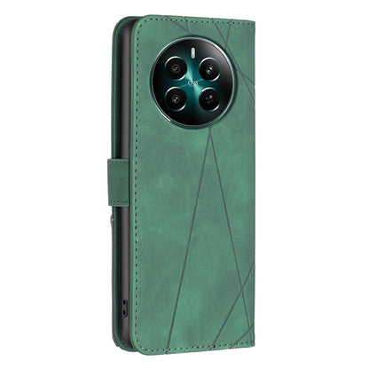 Realme 12+ 5G Wallet Case – Rhombus Texture PU Leather, Magnetic Buckle, Card Slots, Stand Function, Shockproof Protective Cover