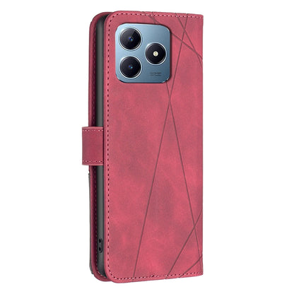 Realme C63 Wallet Case – Rhombus Texture PU Leather, Magnetic Buckle, Card Slots, Stand Function, Shockproof Protective Cover