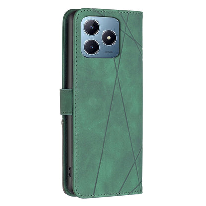 Realme C63 Wallet Case – Rhombus Texture PU Leather, Magnetic Buckle, Card Slots, Stand Function, Shockproof Protective Cover