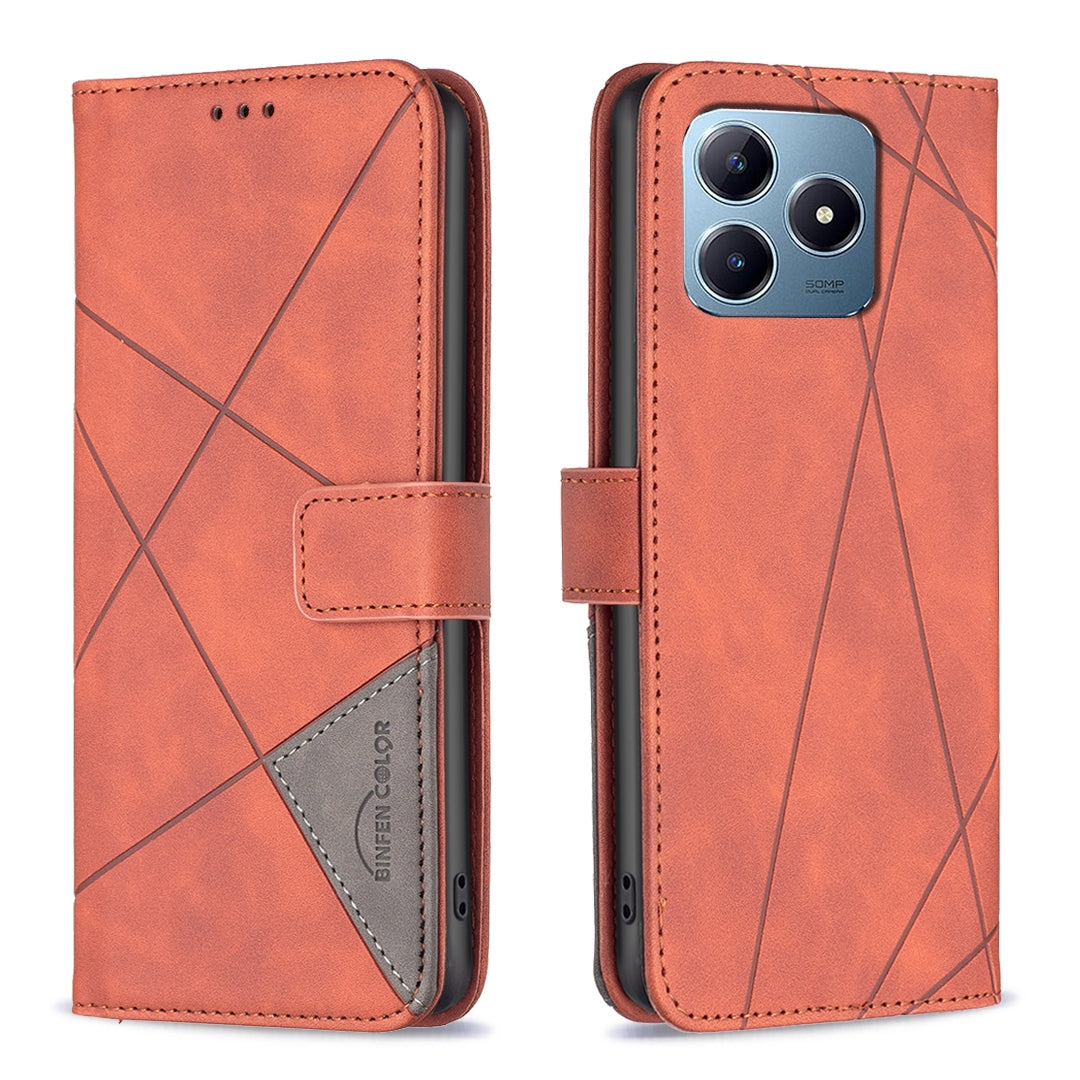 Realme C63 Wallet Case – Rhombus Texture PU Leather, Magnetic Buckle, Card Slots, Stand Function, Shockproof Protective Cover