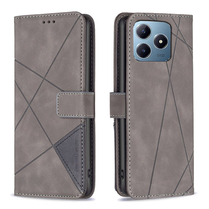 Realme C63 Wallet Case – Rhombus Texture PU Leather, Magnetic Buckle, Card Slots, Stand Function, Shockproof Protective Cover