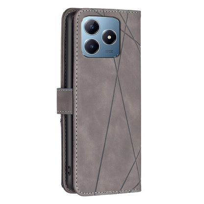 Realme C63 Wallet Case – Rhombus Texture PU Leather, Magnetic Buckle, Card Slots, Stand Function, Shockproof Protective Cover