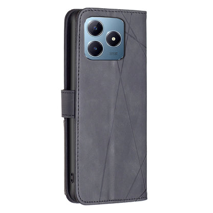 Realme C63 Wallet Case – Rhombus Texture PU Leather, Magnetic Buckle, Card Slots, Stand Function, Shockproof Protective Cover