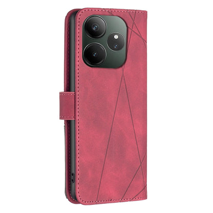 Realme GT 6 Wallet Case – Rhombus Texture PU Leather, Magnetic Buckle, Card Slots, Stand Function, Shockproof Protective Cover