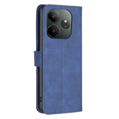 Realme GT 6T Wallet Case – Rhombus Texture PU Leather, Magnetic Buckle, Card Slots, Stand Function, Shockproof Protective Cover