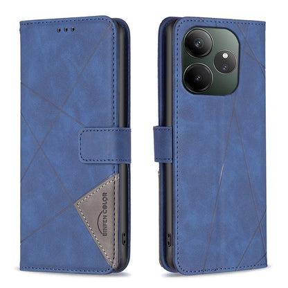 Realme GT 6T Wallet Case – Rhombus Texture PU Leather, Magnetic Buckle, Card Slots, Stand Function, Shockproof Protective Cover